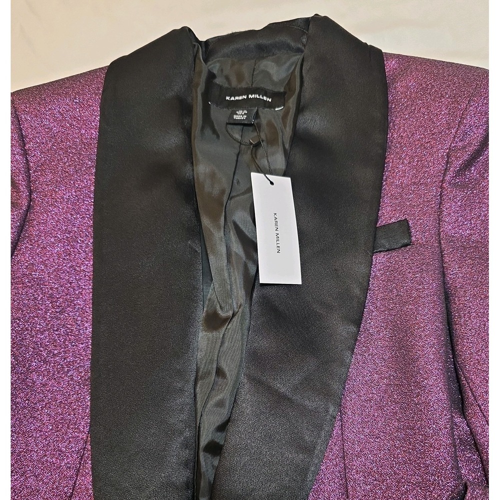 Karen Millen Women's Tailored Sparkle Contras Blazer Pink Purple Size 8 NEW - Picture 4 of 13